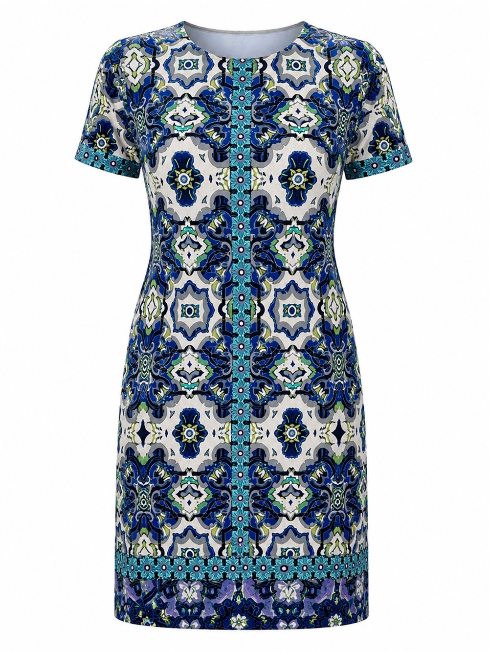 London Times Blue and Turquoise Tile-Print Dress.  Office, party , Wedding